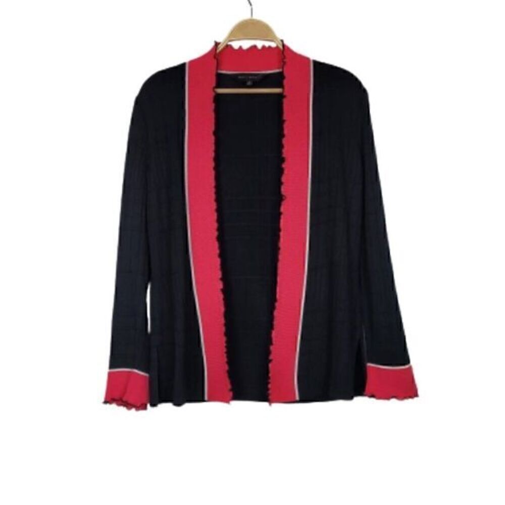 Ming Wang Textured Windowpane Open Front Cardigan - Picture 1 of 5